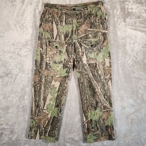 Vintage Ocoee Camo Hunting Pants Mens 34 Green Rebark Tree Leaf Pattern Cotton